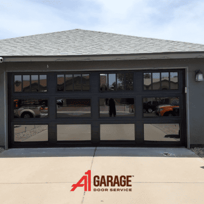 black glass garage doors with windows